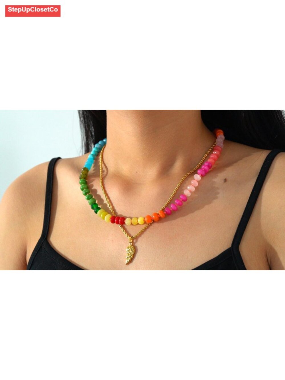 Handmade Natural Stone Beaded Choker Necklace Boho Gemstone Jewelry - Picture 6 of 6